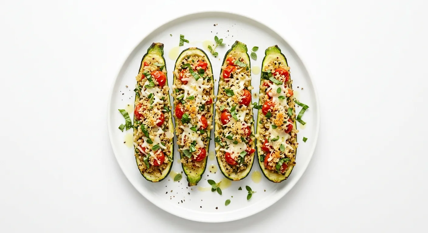 Tomato and Herb Stuffed Zucchini with Quinoa