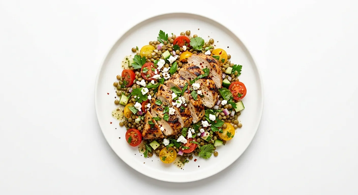 Tomato and Lentil Salad with Grilled Chicken