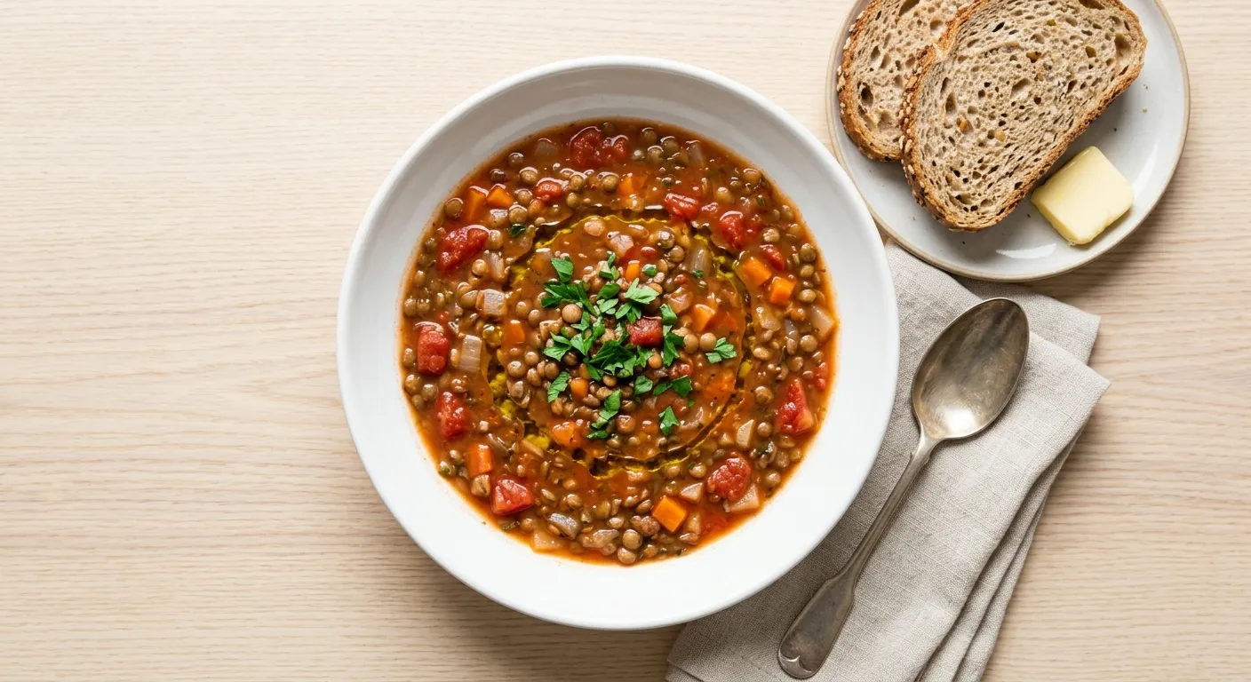 Tomato and Lentil Soup with Whole Grain Bread