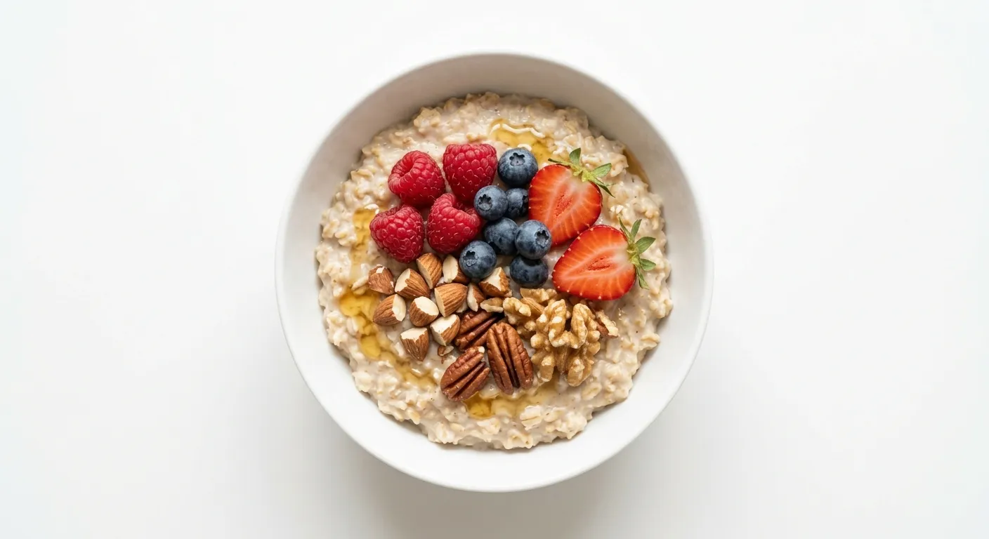 Traditional English Porridge with Fresh Berries and Nuts