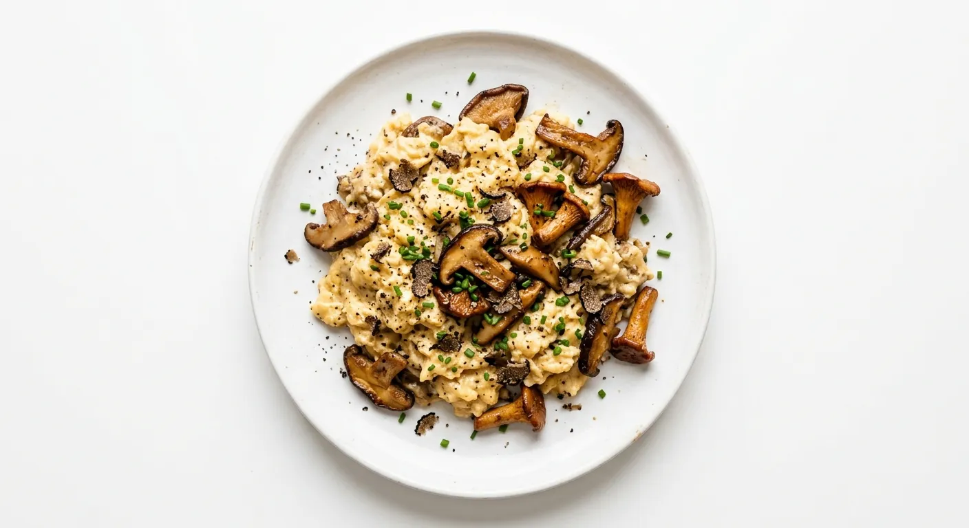 Truffle-Infused Scrambled Eggs with Sautéed Wild Mushrooms