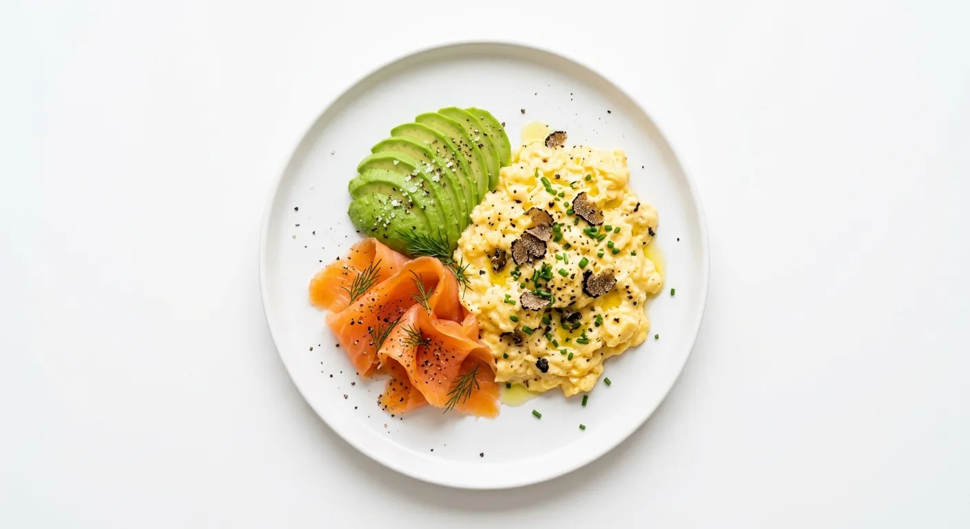 Truffle-Infused Scrambled Eggs with Smoked Salmon and Avocado