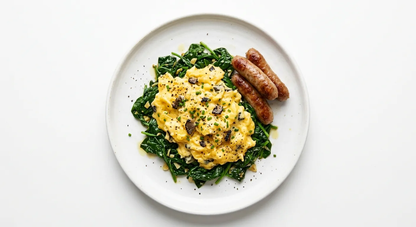 Truffle Scrambled Eggs with Sautéed Spinach