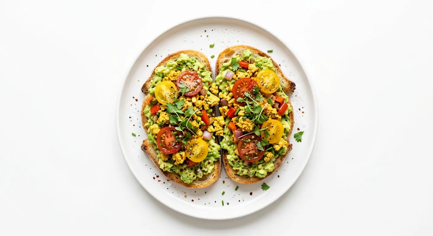 Vegan Avocado and Tomato Toast with Tofu Scramble