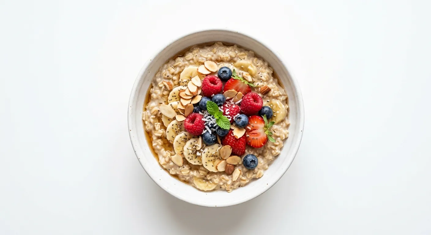 Vegan Banana Oatmeal with Almonds and Berries