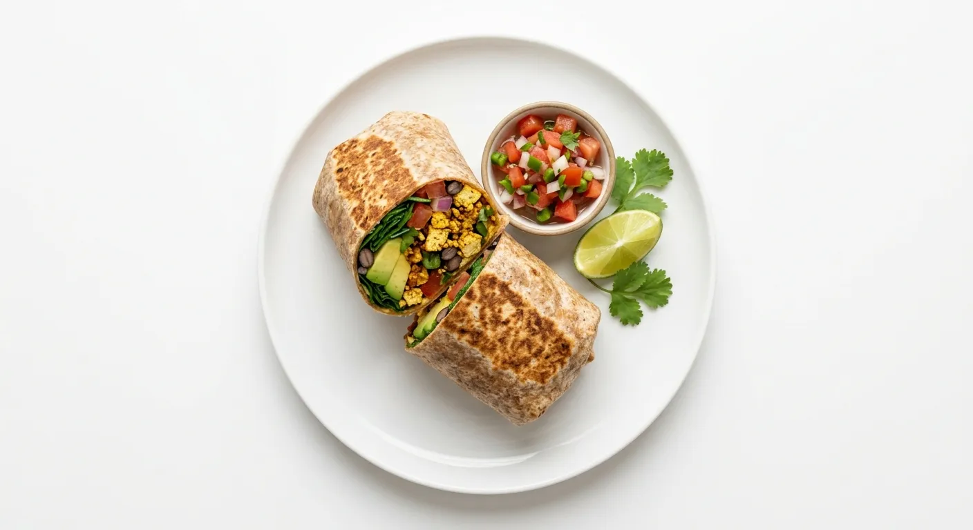 Vegan Breakfast Burrito with Spinach and Avocado