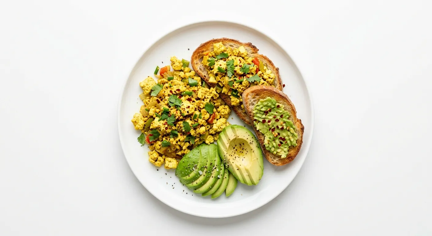Vegan Breakfast Tofu Scramble with Avocado and Toast