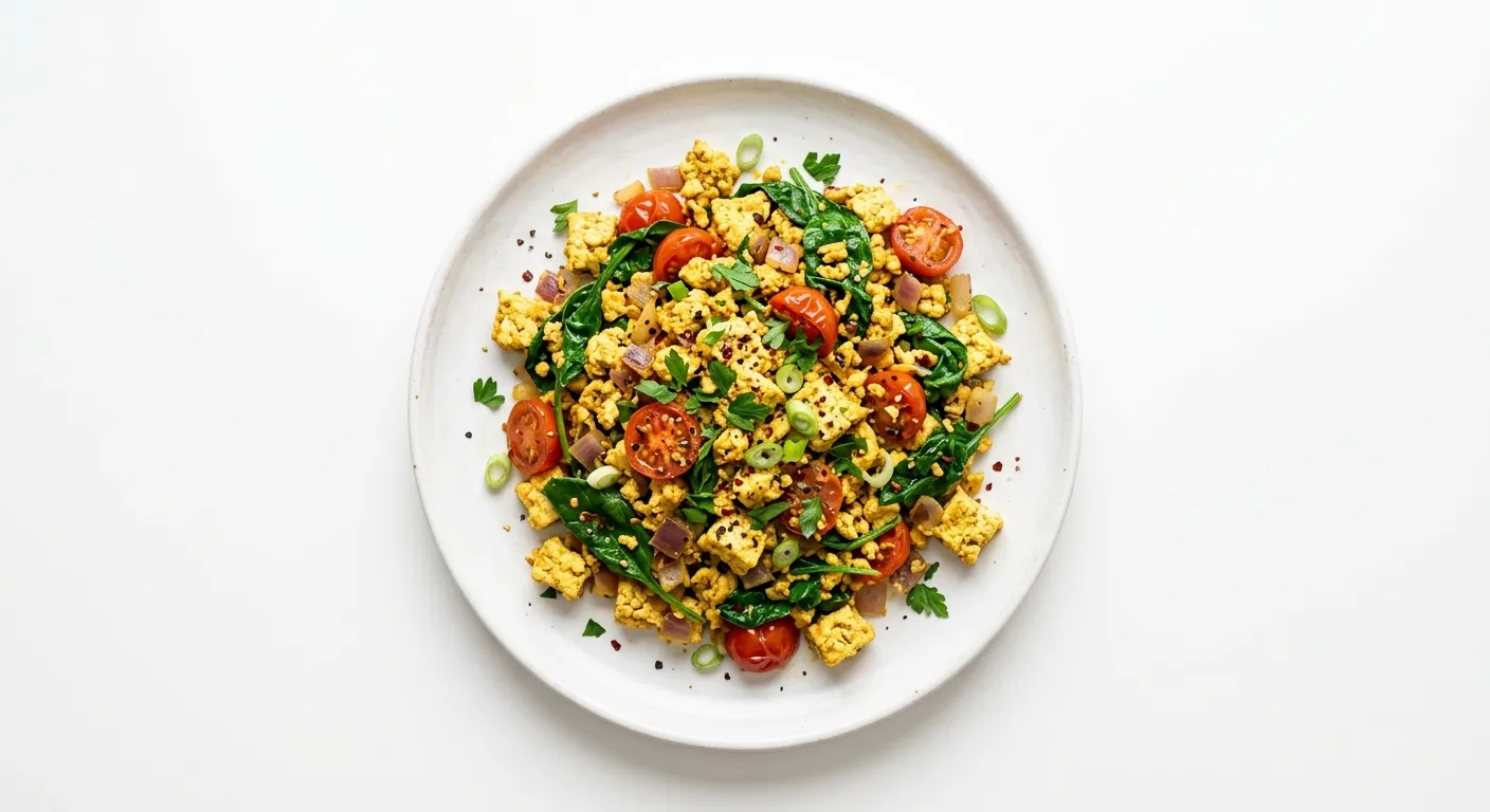 Vegan Breakfast Tofu Scramble with Spinach and Tomatoes