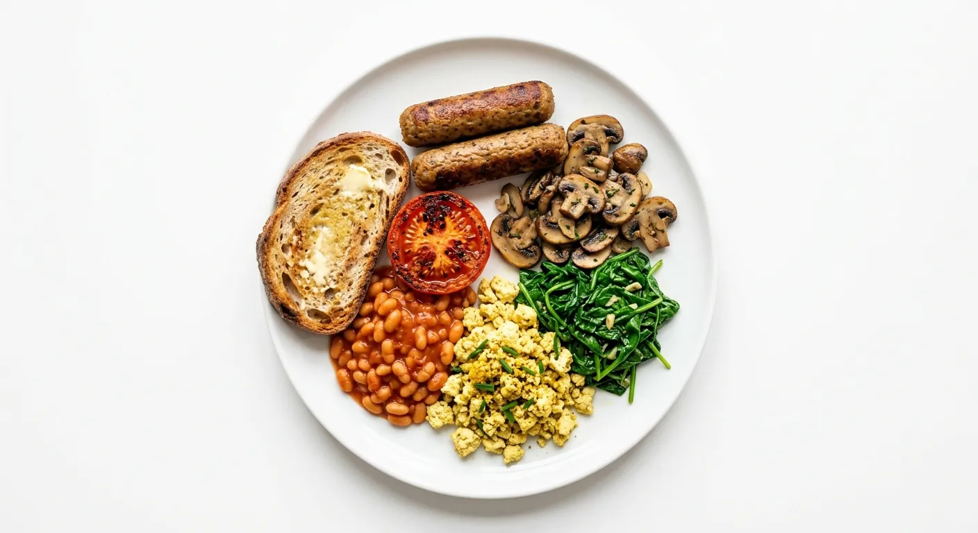 Vegan English Breakfast with Sautéed Mushrooms and Spinach