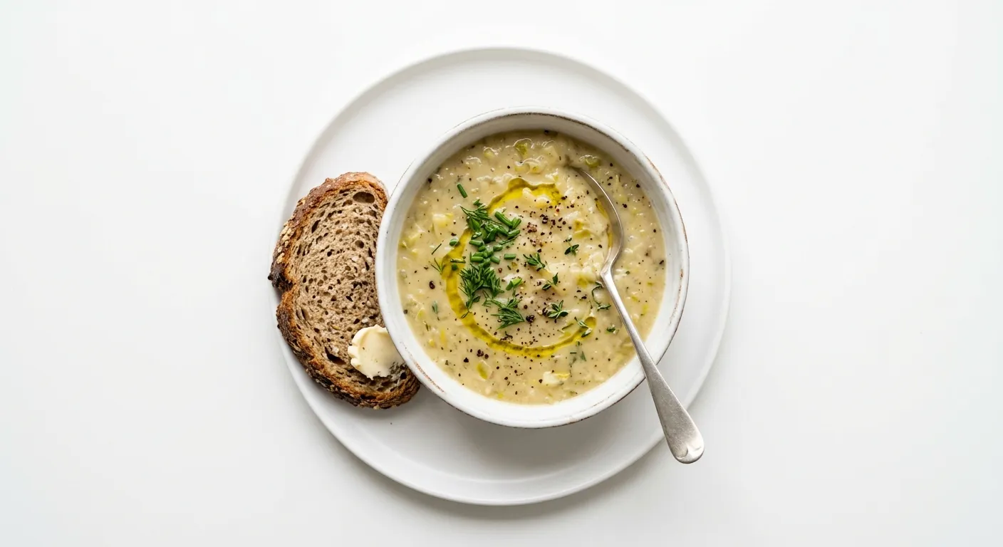 Vegan Leek and Potato Soup with Whole Grain Bread