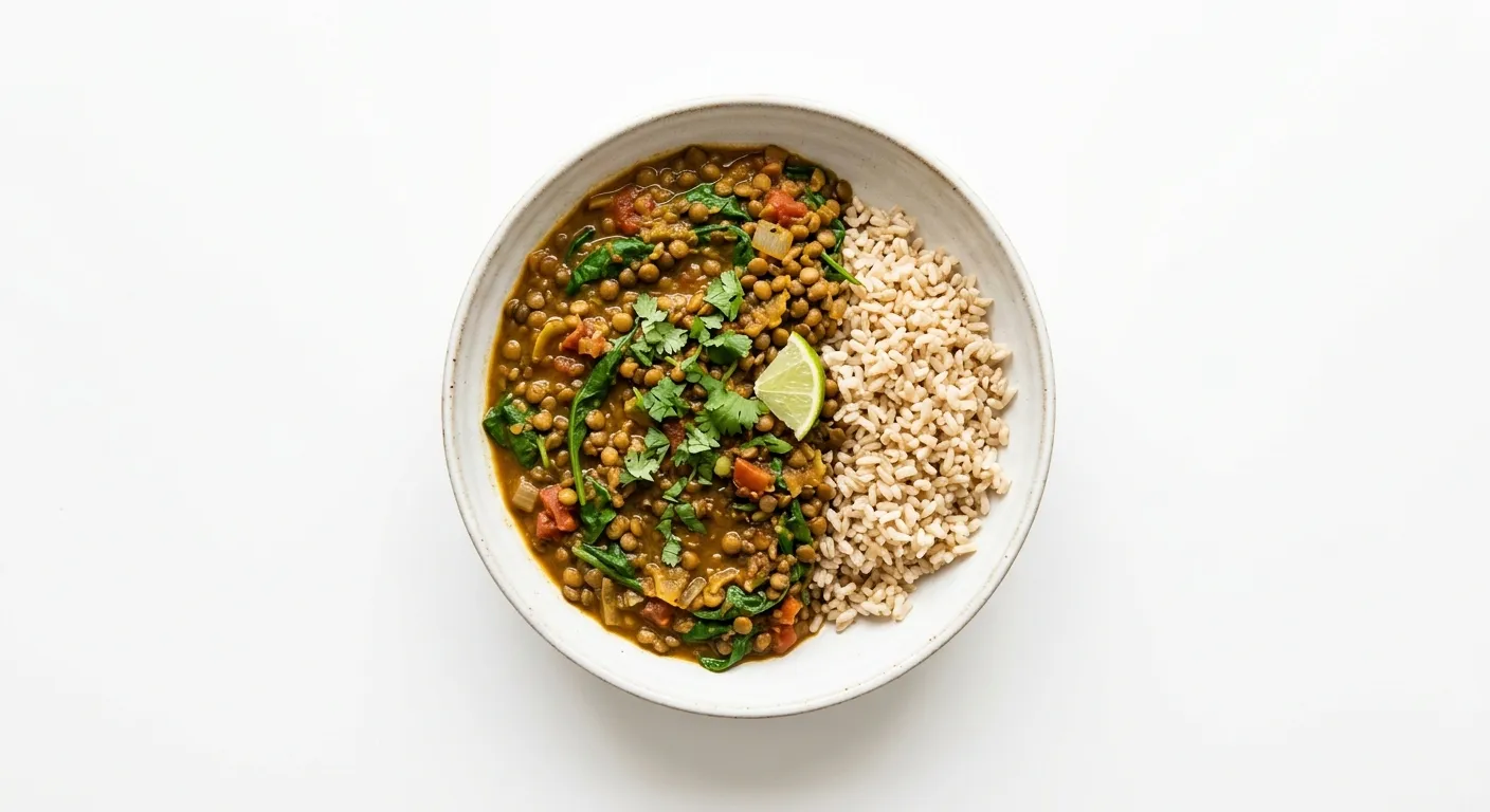 Vegan Lentil and Spinach Curry with Brown Rice