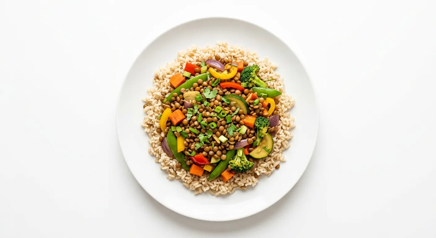 Vegan Lentil and Vegetable Stir-Fry with Brown Rice