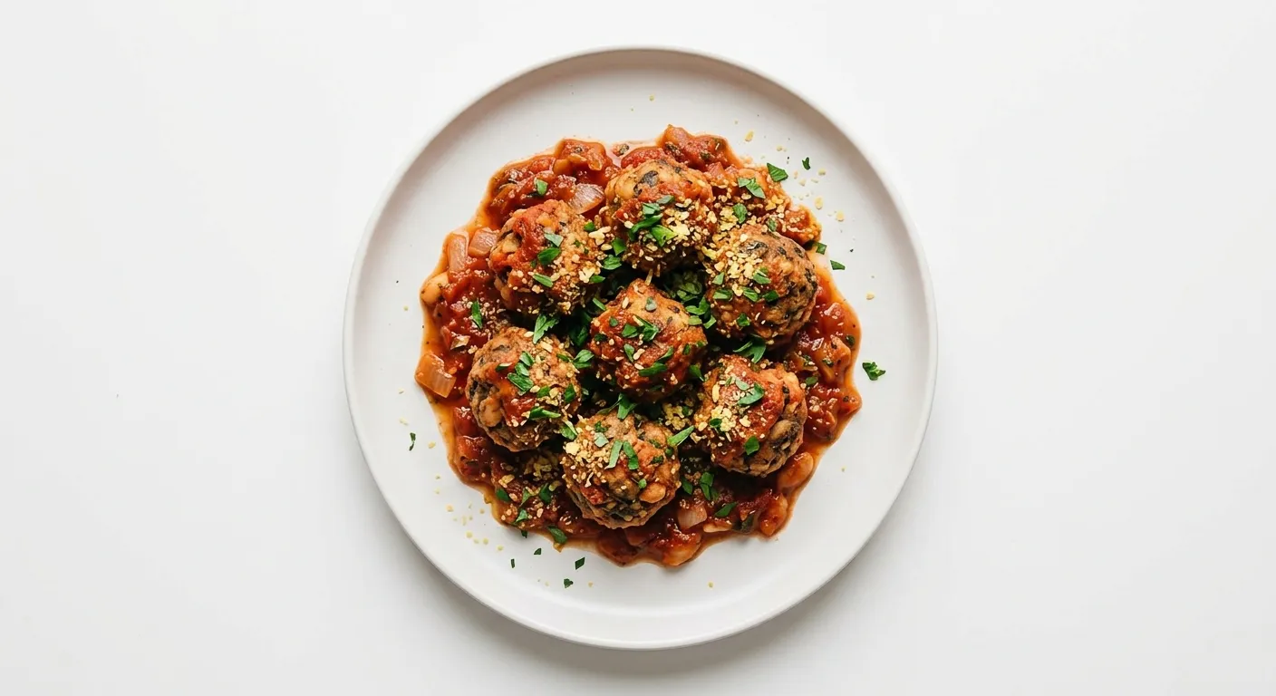 Vegan Mushroom and Cannellini Bean Balls with Tomato Sauce