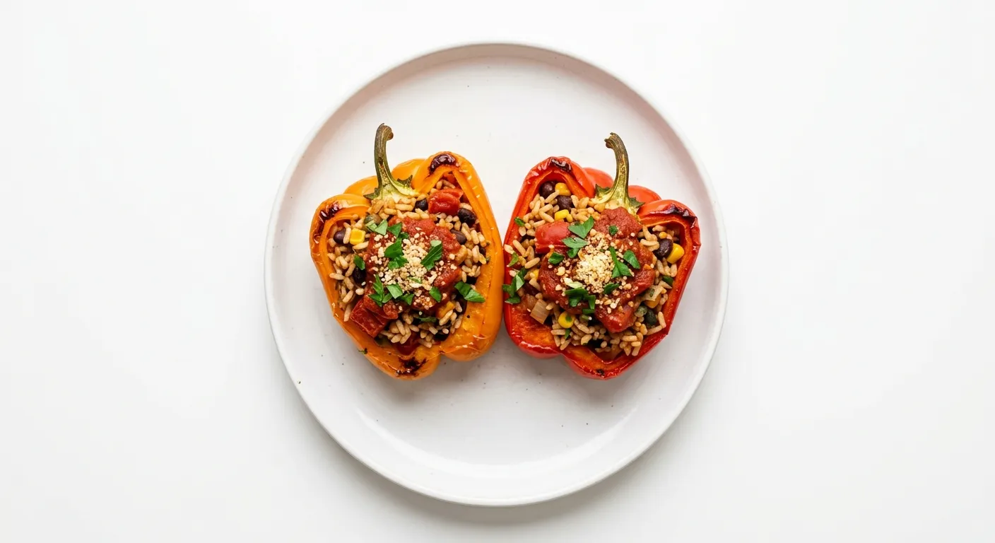 Vegan Stuffed Bell Peppers with Brown Rice and Tomatoes