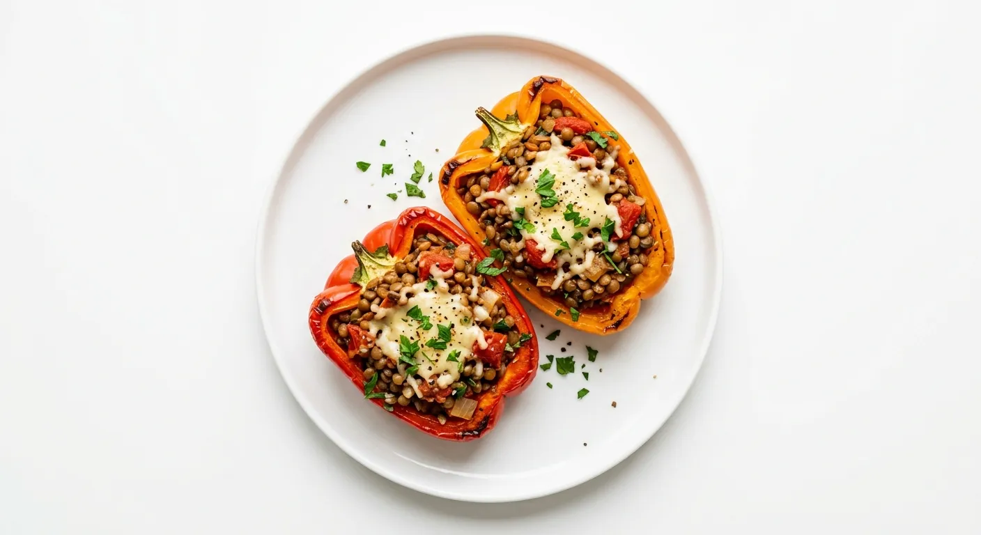 Vegan Stuffed Bell Peppers with Lentils and Tomatoes