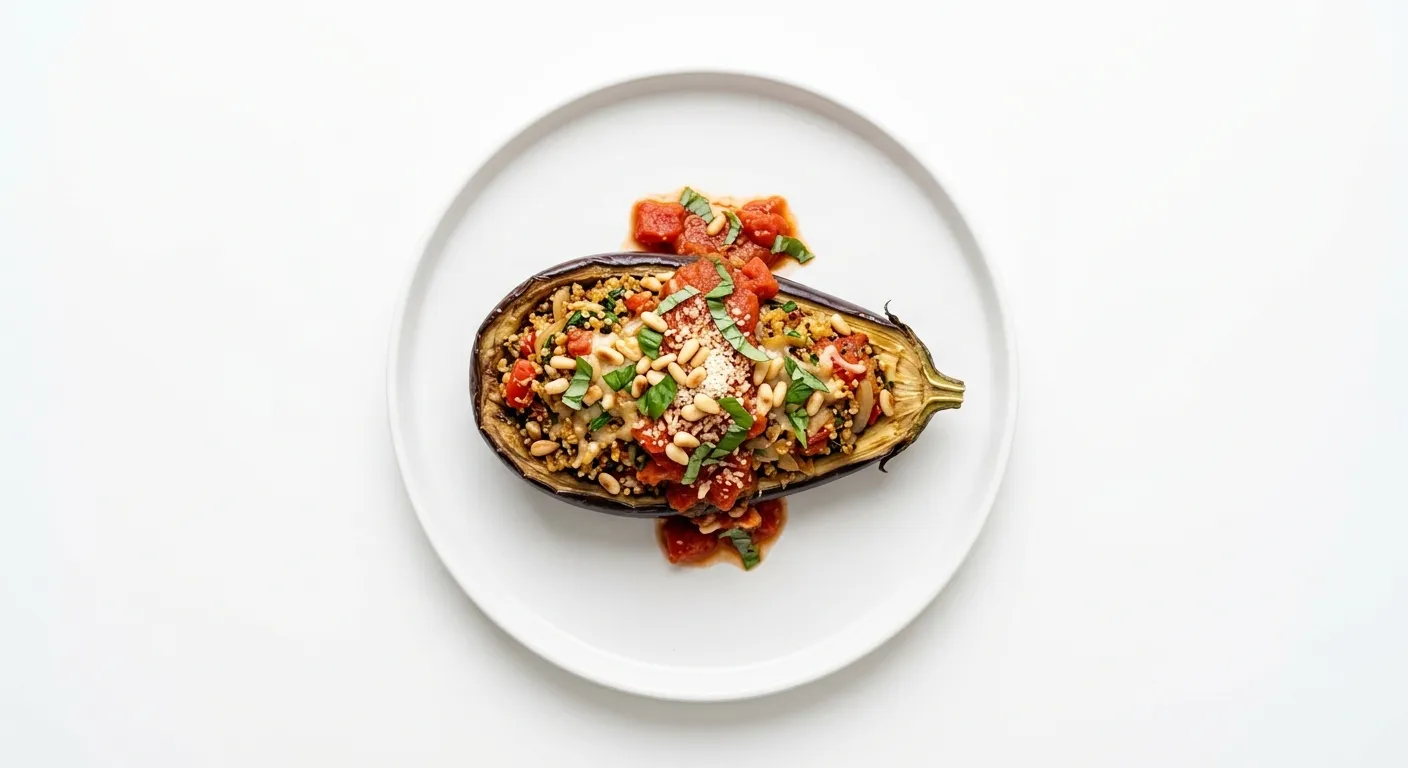 Vegan Stuffed Eggplant with Tomato and Basil