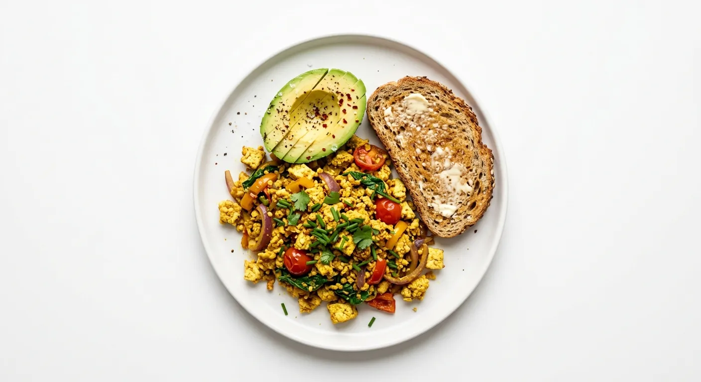 Vegan Tofu Scramble with Avocado and Whole Grain Toast