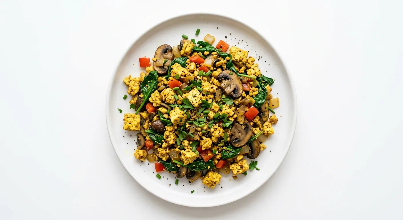 Vegan Tofu Scramble with Spinach and Mushrooms