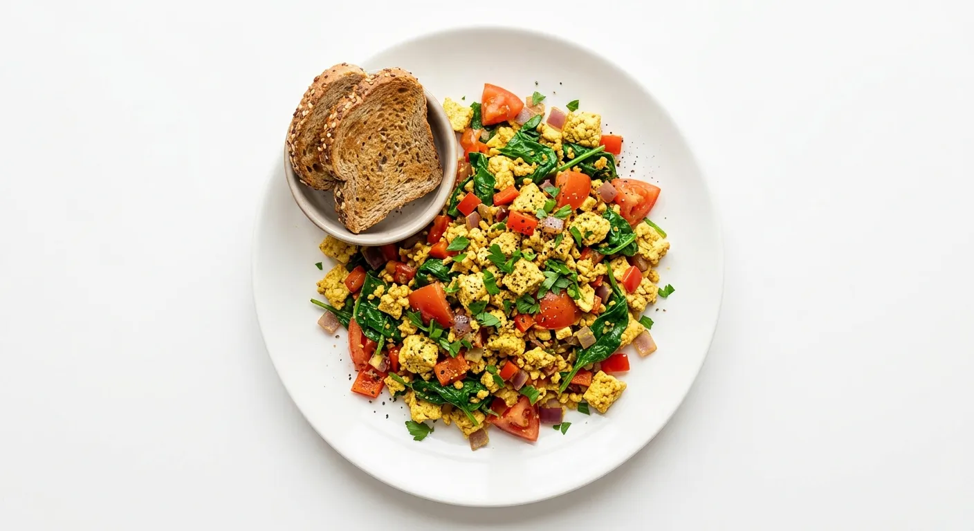 Vegan Tofu Scramble with Spinach and Tomatoes