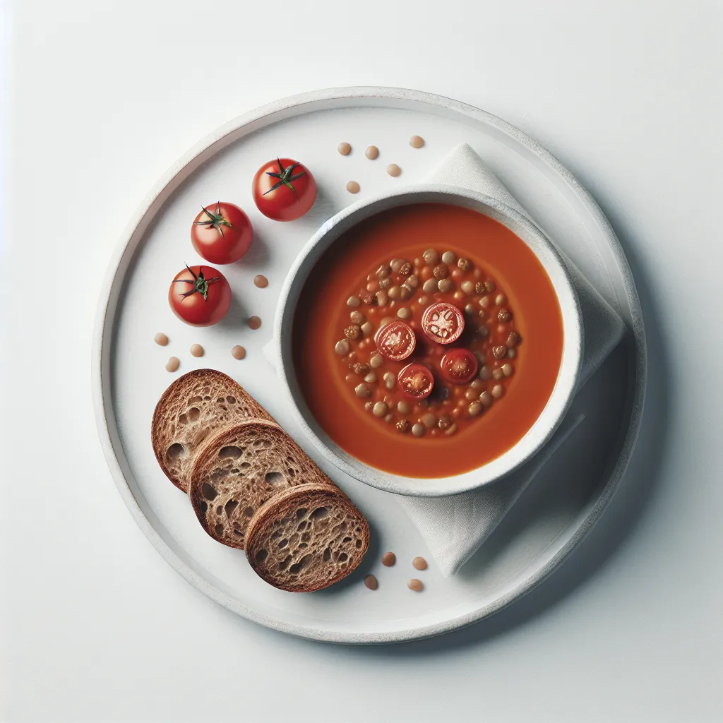 Vegan Tomato and Lentil Soup with Whole Grain Bread