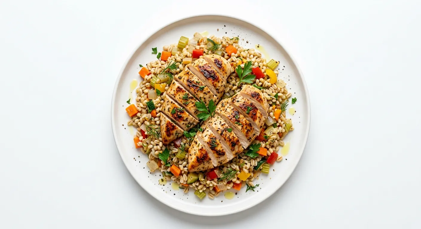 Autumn Vegetable and Barley Pilaf with Grilled Chicken