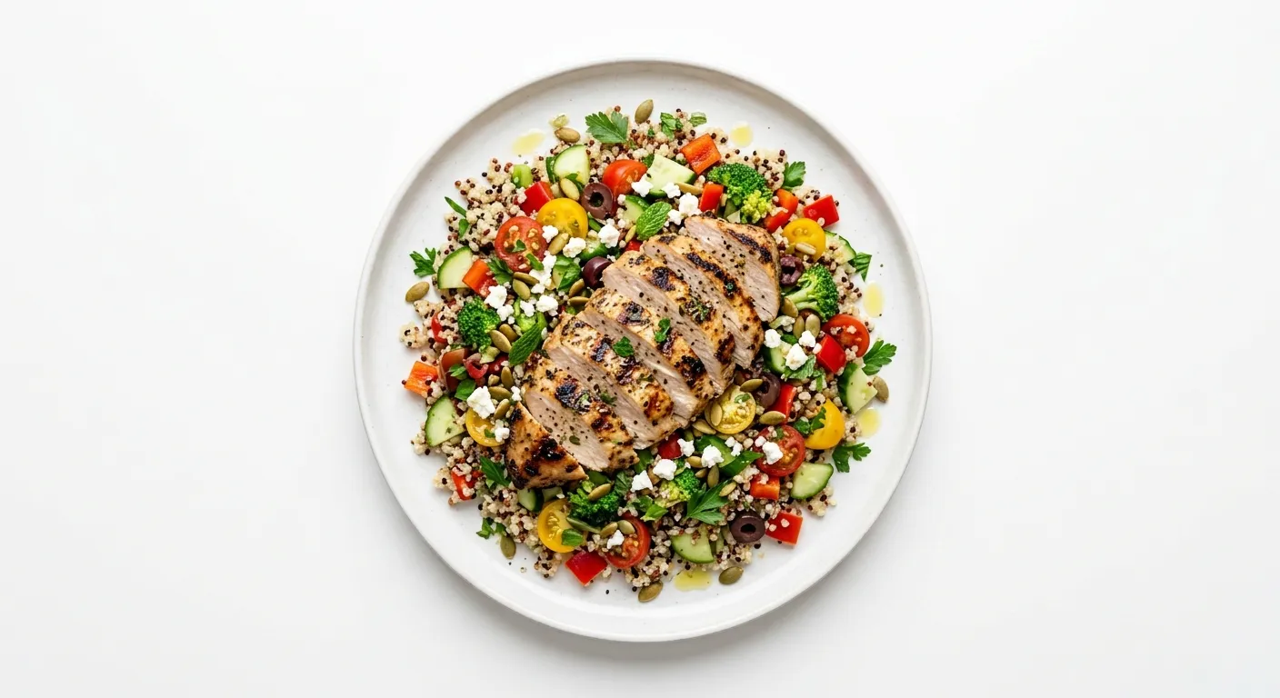 Autumn Vegetable and Quinoa Salad with Grilled Turkey