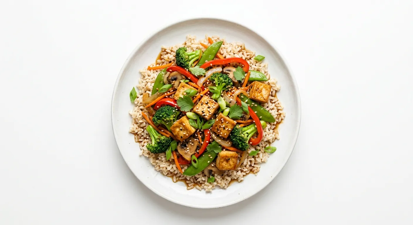 Autumn Vegetable Stir-Fry with Tofu and Brown Rice
