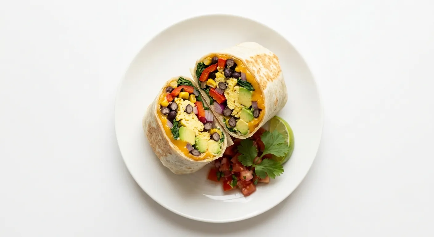 Vegetarian Breakfast Burrito with Avocado and Black Beans