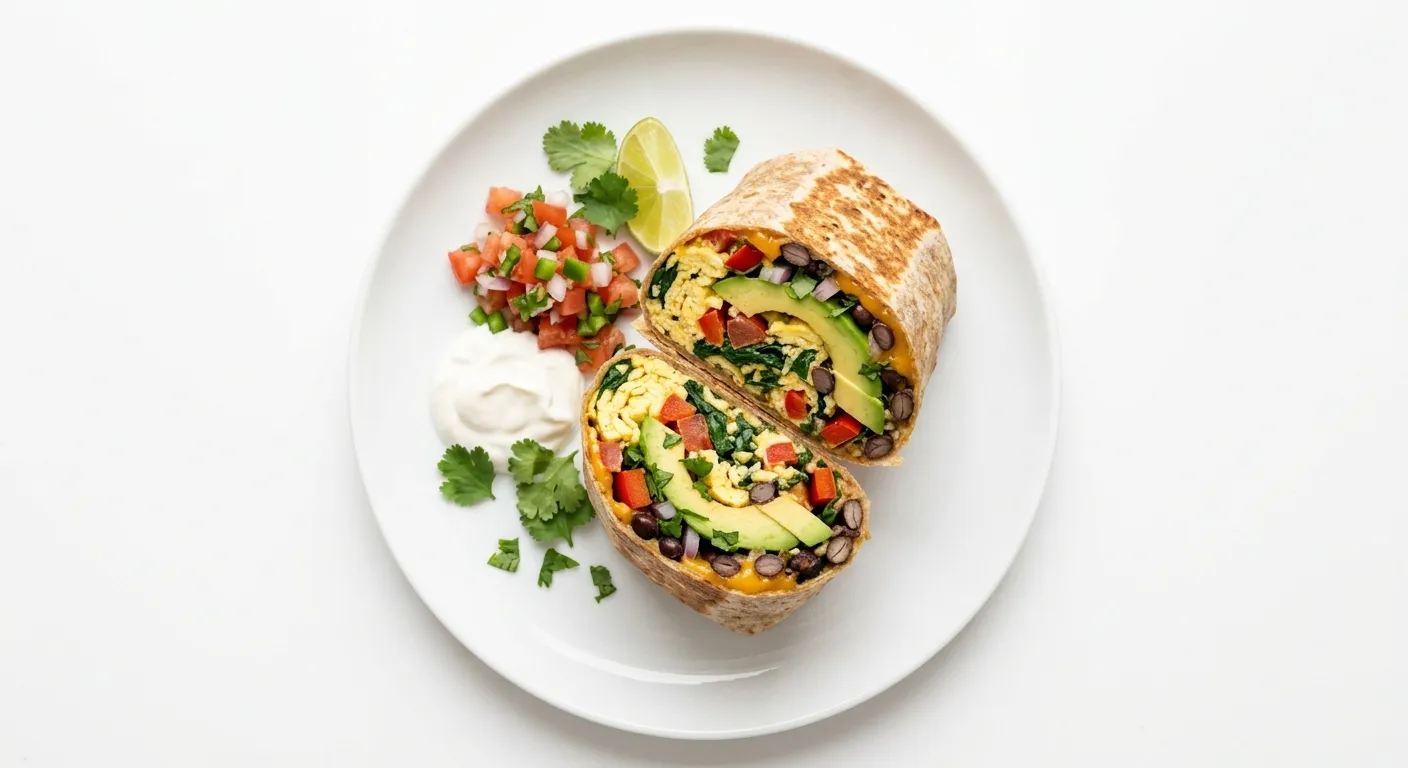 Vegetarian Breakfast Burrito with Spinach and Avocado