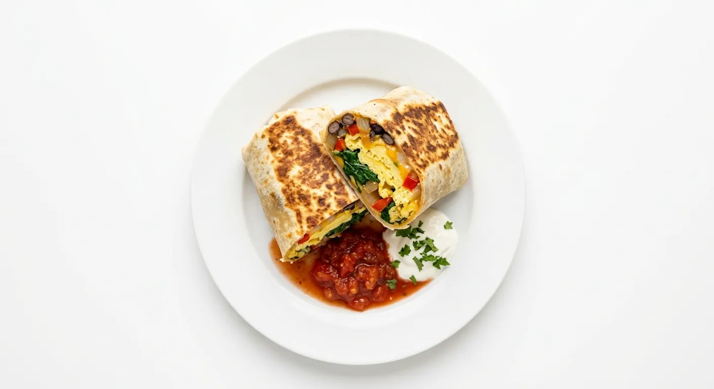 Vegetarian Breakfast Burrito with Spinach and Cheese