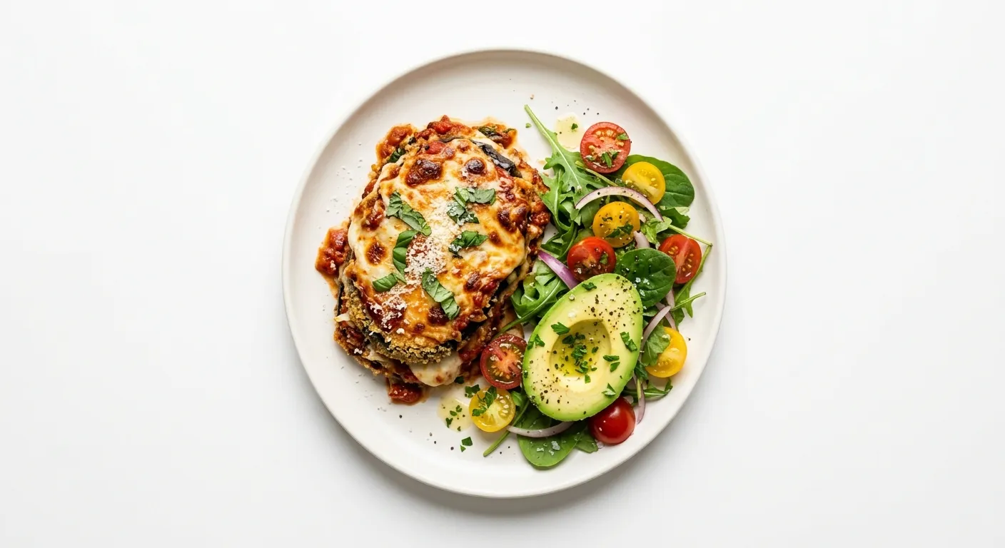 Vegetarian Eggplant Parmesan with Avocado Salad