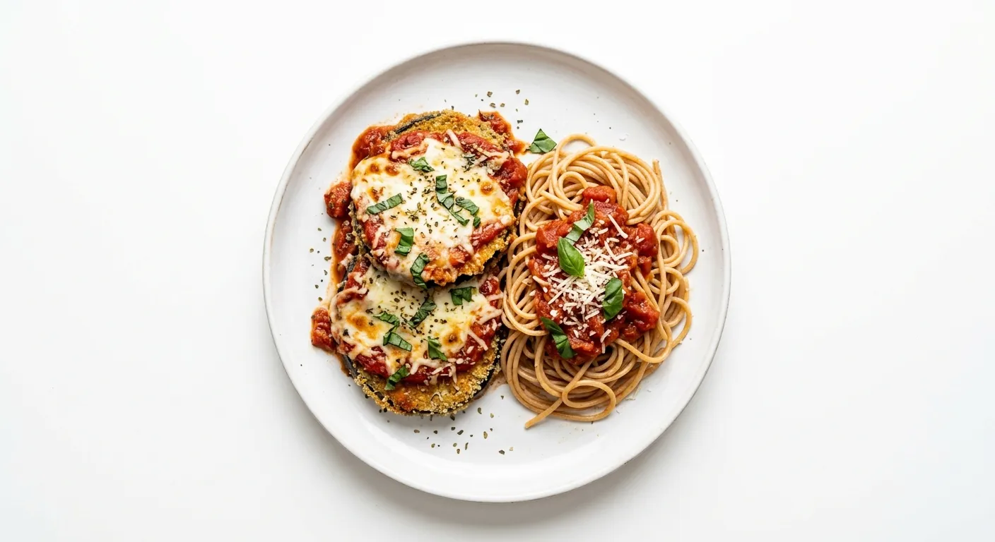 Vegetarian Eggplant Parmesan with Whole Wheat Spaghetti
