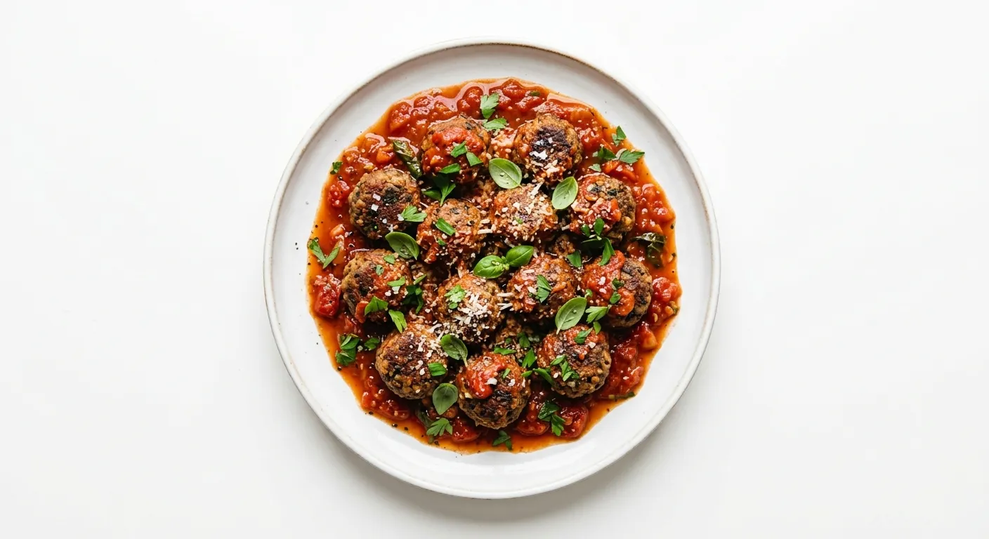 Gourmet Vegetarian Meatballs in Homemade Tomato Sauce