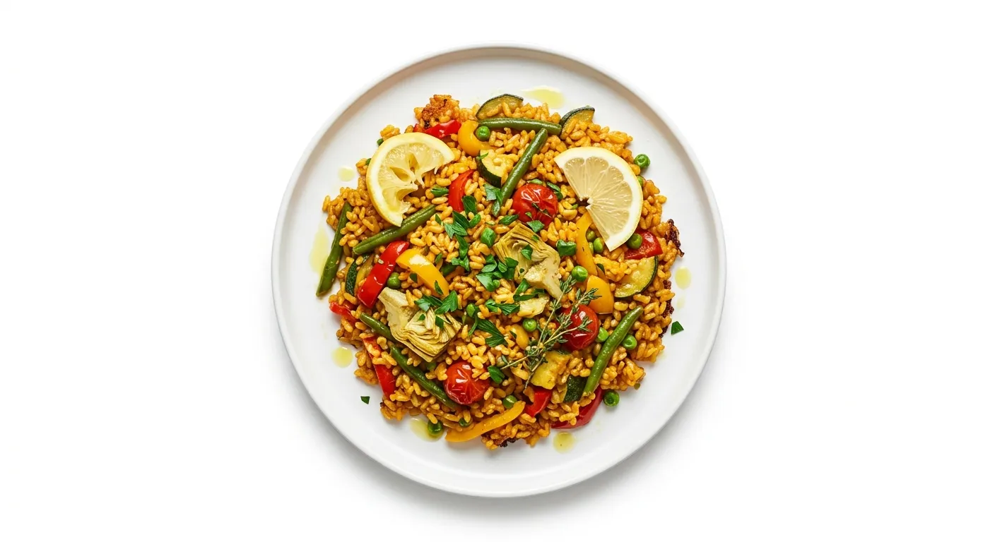Vegetarian Paella with Saffron and Seasonal Vegetables