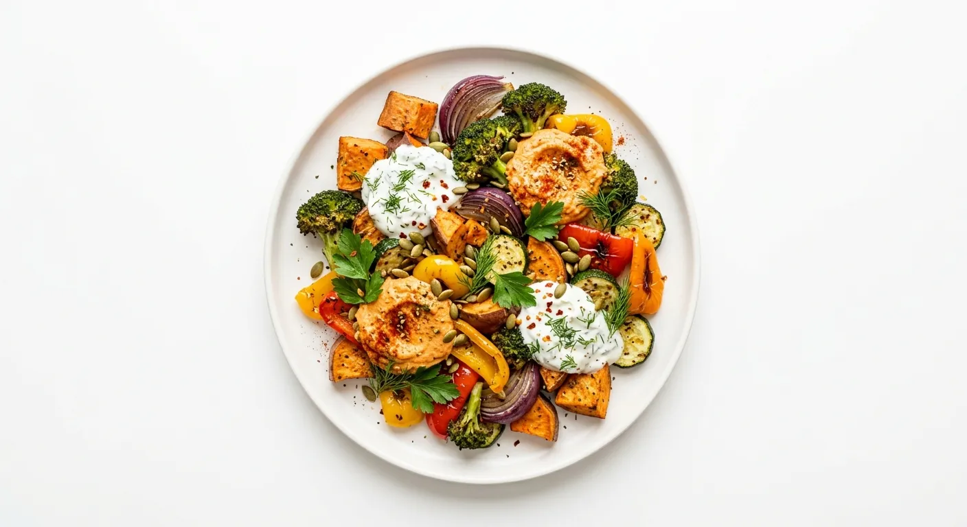 Vegetarian Platter with Roasted Vegetables and Creamy Toppings