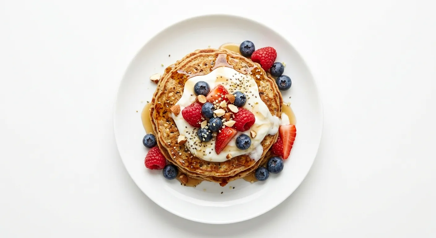 Vegetarian Protein Pancakes with Greek Yogurt and Berries