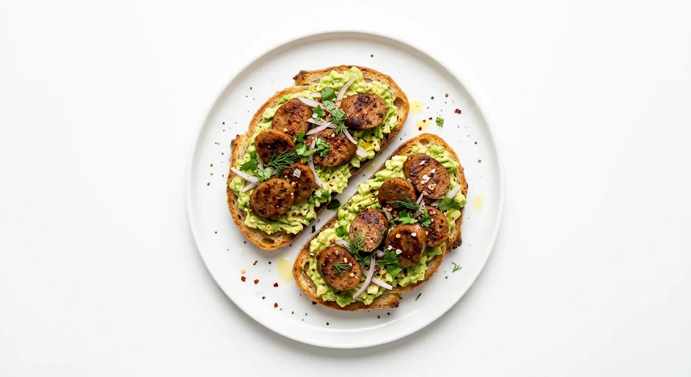 Spicy Vegetarian Sausage and Avocado Toast