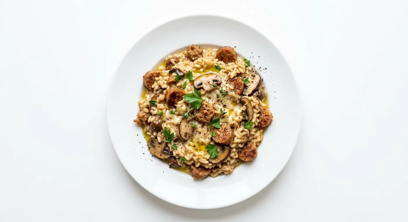 Gourmet Vegetarian Sausage and Mushroom Risotto