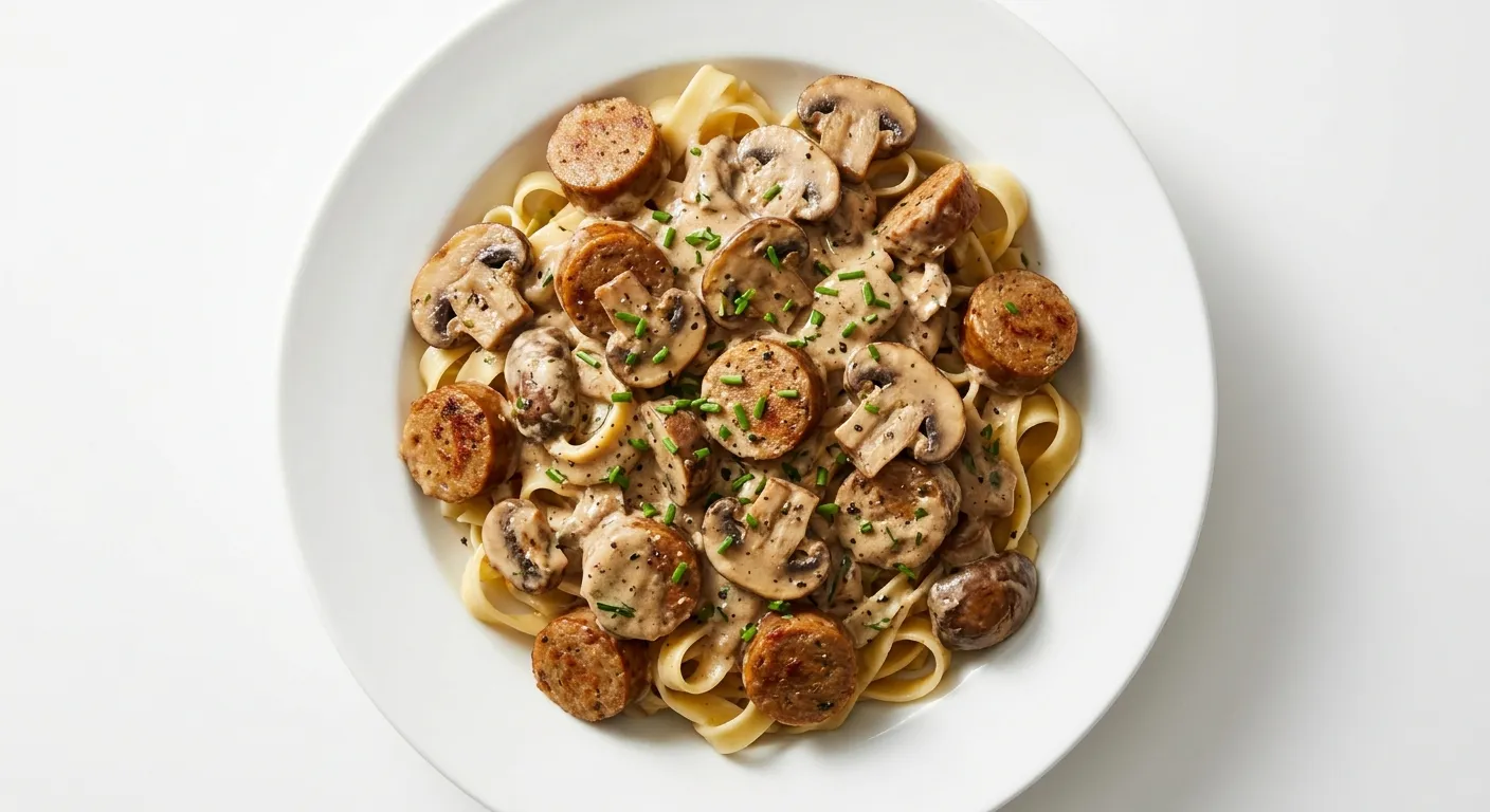 Gourmet Vegetarian Sausage and Mushroom Stroganoff