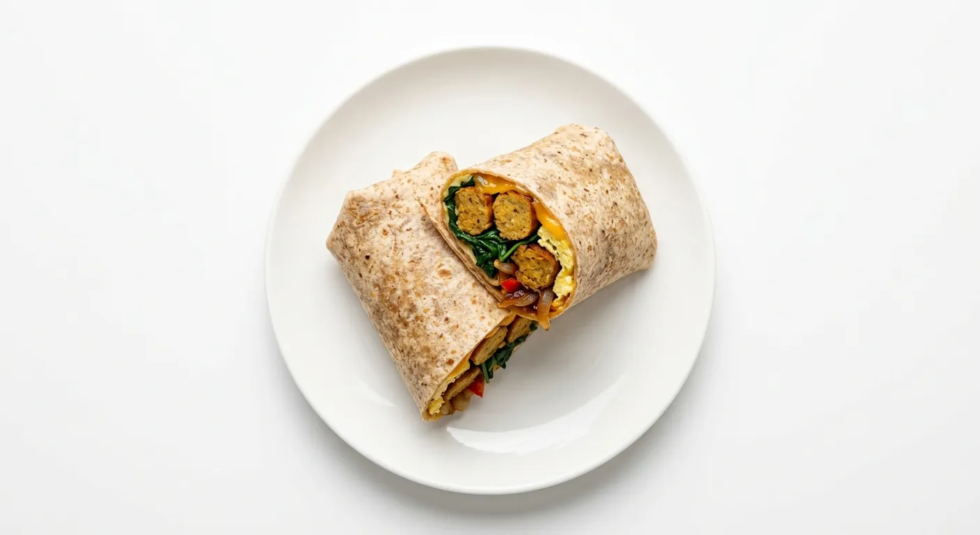Gourmet Vegetarian Sausage and Spinach Breakfast Wrap