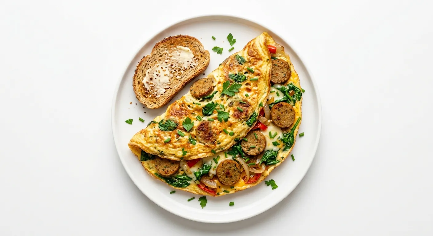 Spicy Vegetarian Sausage and Spinach Omelette