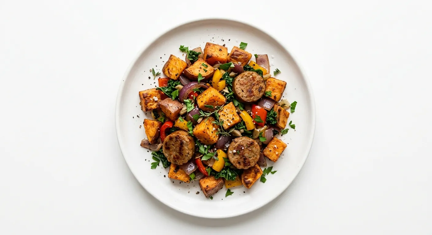 Gourmet Vegetarian Sausage and Sweet Potato Hash