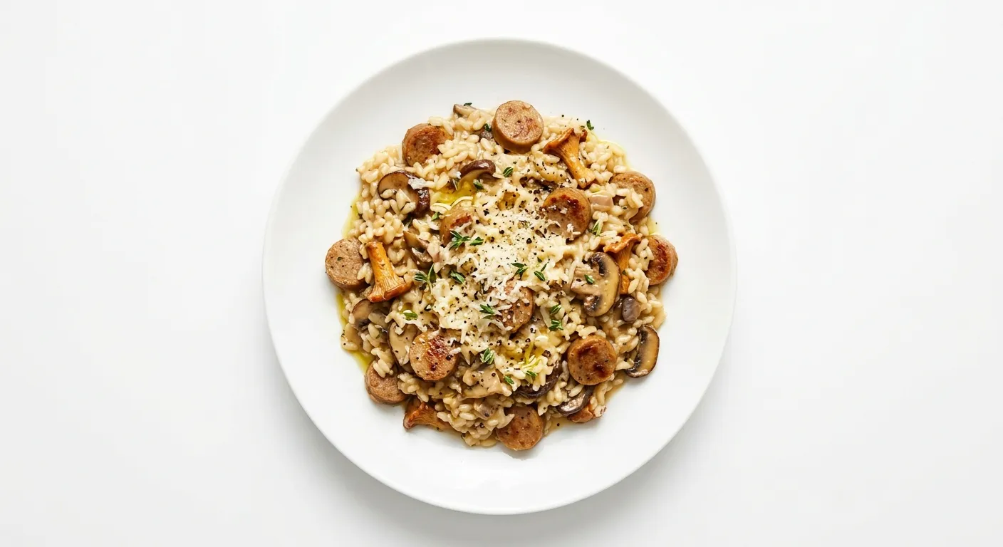 Gourmet Vegetarian Sausage and Wild Mushroom Risotto