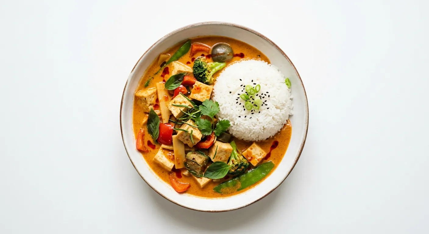 Vegetarian Thai Red Curry with Tofu and Jasmine Rice