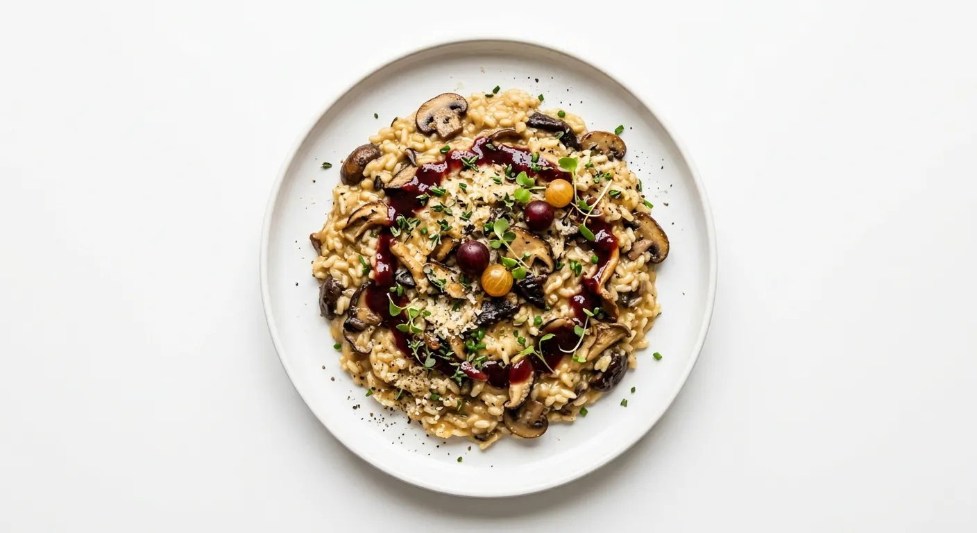 Wild Mushroom Risotto with Gooseberry Reduction