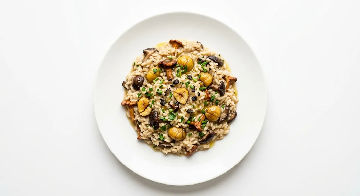 Wild Mushroom Risotto with Truffle Oil and Roasted Chestnuts