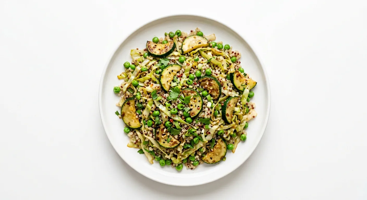 Zucchini and Cabbage Stir-Fry with Peas and Quinoa