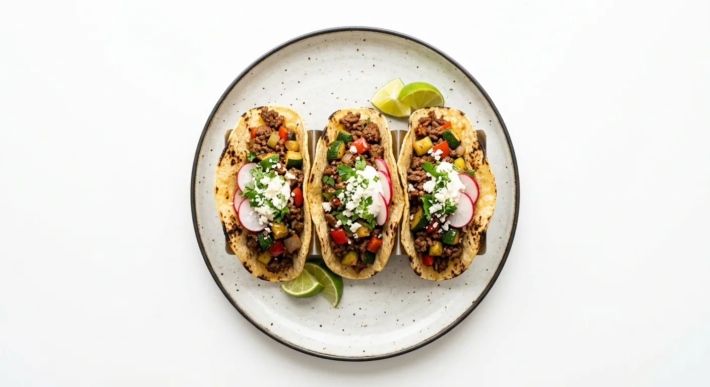 Zucchini and Red Bell Pepper Beef Tacos