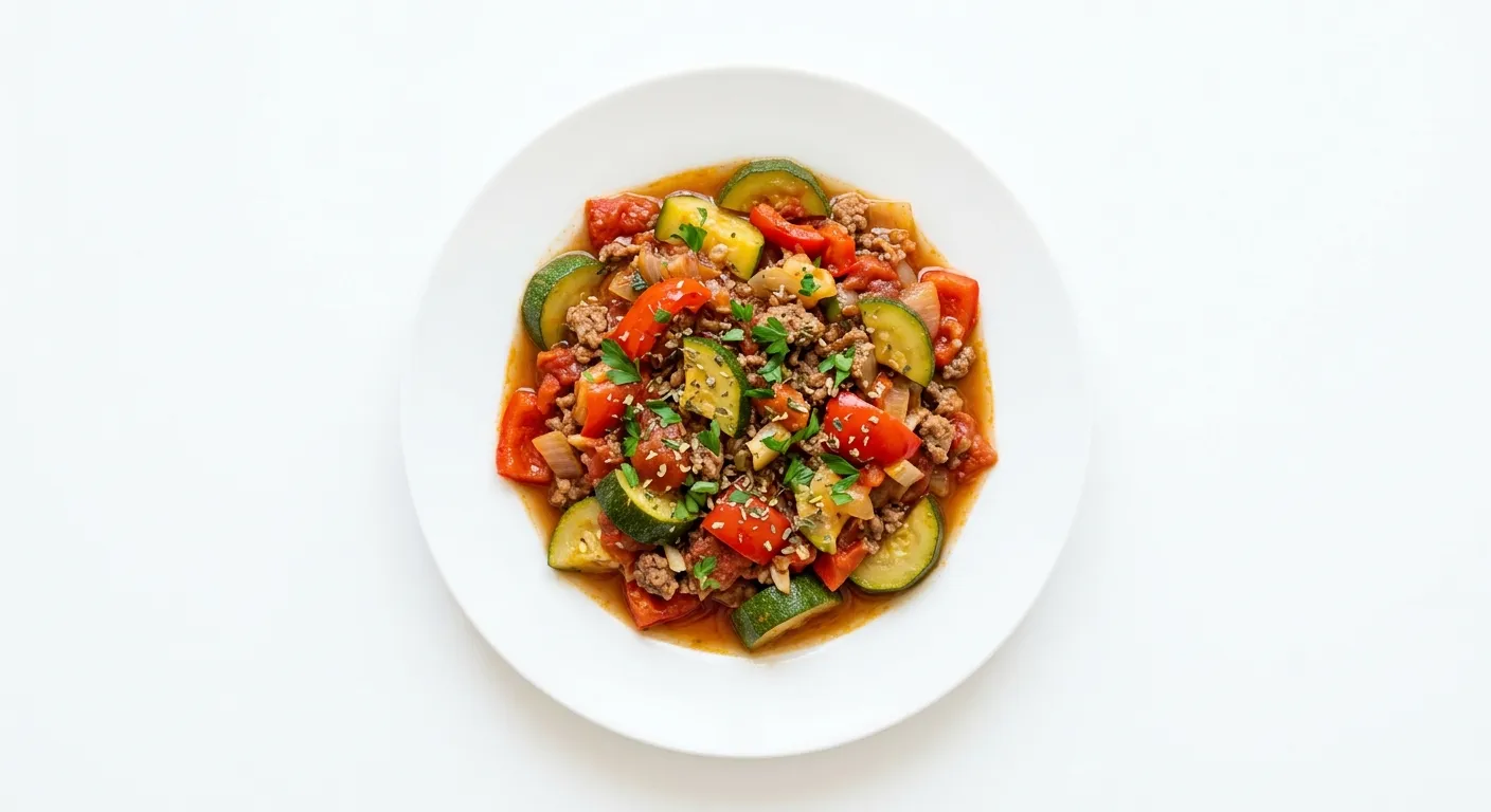 Zucchini and Red Bell Pepper Ratatouille with Ground Beef