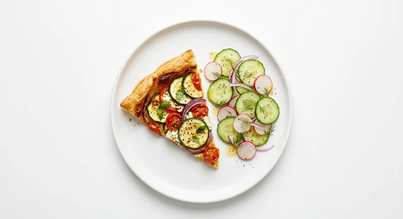 Zucchini and Tomato Tart with Cucumber Radish Salad